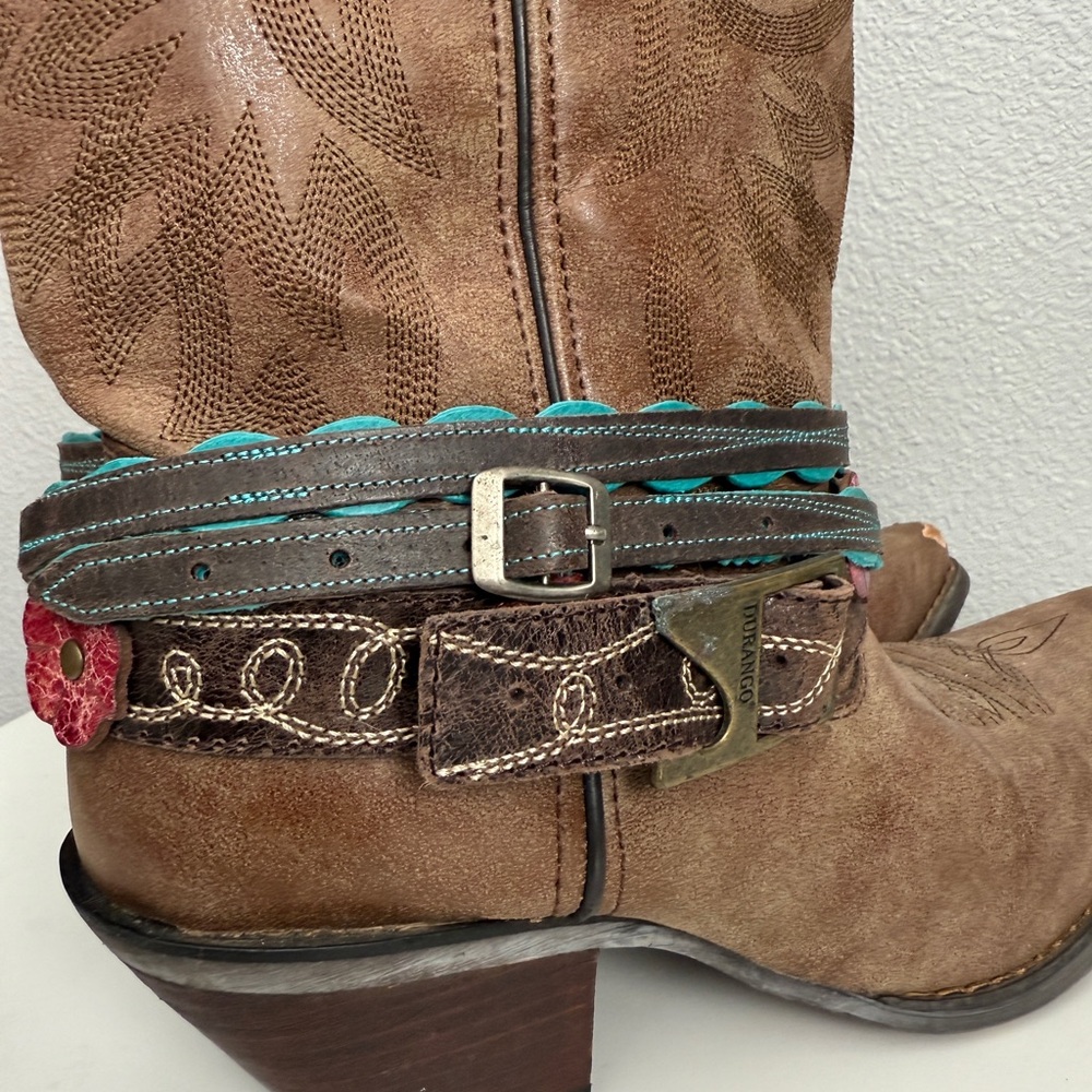 Durango Brown Heeled Boots with Multicolor Accents - Picture 3 of 5